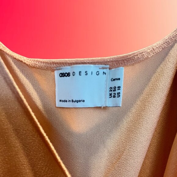 🤩HP!🤩 ASOS DESIGN Curve Peach Puff Sleeve Wrap Dress | US 18 - Picture 3 of 5